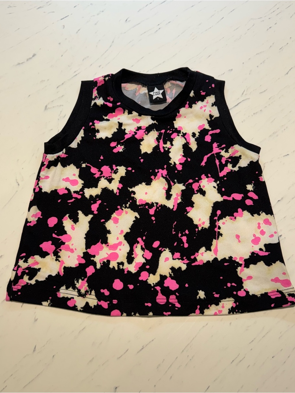 Girls' Black Tank Top with Pink & Cream Paint-Splash Print